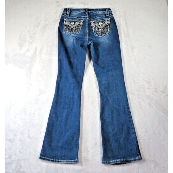 Fire & Rain Flare Jeans Embellished Back Pockets Mid-Rise Y2K Boho Women's Sz 7 - Picture 2 of 10